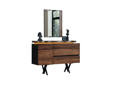 Espejo de tocador exclusivo de madera, mesa de maquillaje, consola de lujo marrón.
