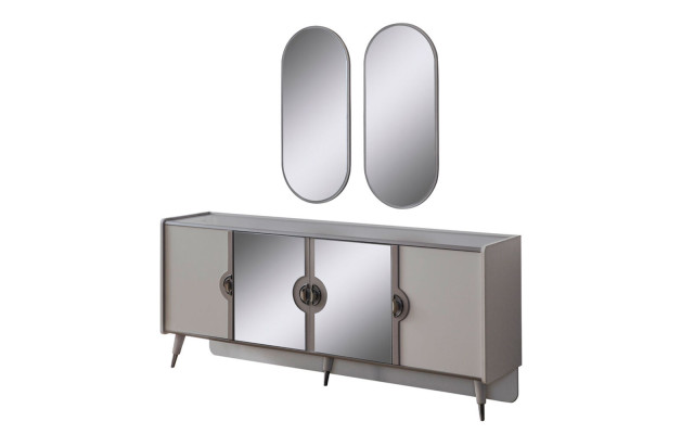 Muebles grises Conjunto de diseño Aparador de 4 puertas exclusivo Espejo de 3 piezas