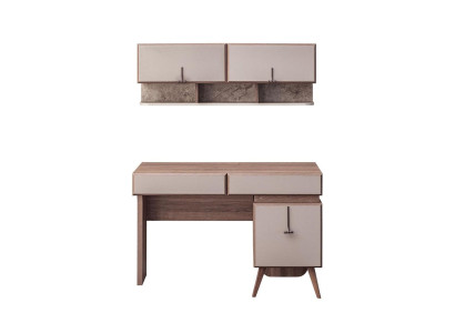 Escritorio beige lujoso, mesa de oficina, armario de pared, conjunto de escritorio de ordenador