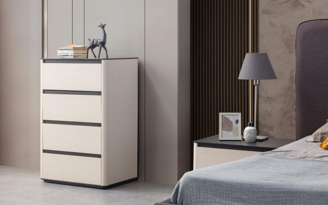 Cómoda de madera beige Armario de madera con 4 puertas Elegante armario auxiliar para dormitorio