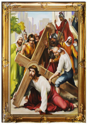 Crucifixión de Jesucristo Pintura al óleo hecha a mano Cuadro Pinturas al óleo Marco Cuadros G01620