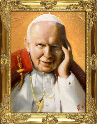 Religión Papa Juan Pablo 2 Trabajo a mano Cuadro al óleo Pinturas al óleo Marco Imágenes G01716