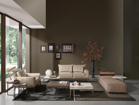 Lujo Chaise Longue Tela Diseño Sofá Marrón Sala de estar Muebles Sofás Prianera