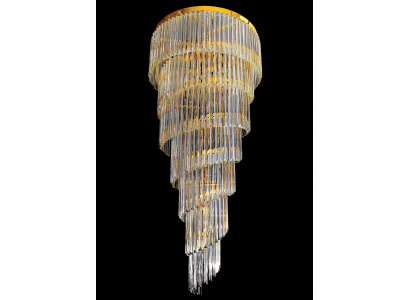 Lámpara colgante de techo de araña de cristales dorados para salón.