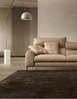 Sofá de cuero beige para sala de estar, diseño de dos plazas, sofá tapizado para 2 asientos Prianera.