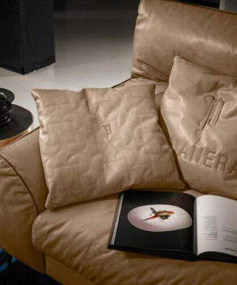 Sofá de cuero beige para sala de estar, diseño de dos plazas, sofá tapizado para 2 asientos Prianera.