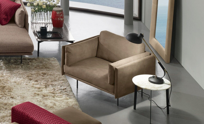 Diseño de sillón gris tapizado en cuero moderno lujo muebles de madera relax nuevo.