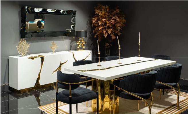 Muebles de comedor Conjunto de comedor Esquina de comedor Mesa de comedor de lujo Sillas Blancas Juego de 9 piezas de madera