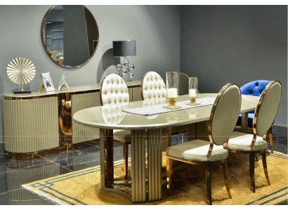 Conjunto de comedor de lujo, grupo de comedor, rincón de comedor, mesa de comedor, sillas, beige, conjunto de 9 piezas, madera.