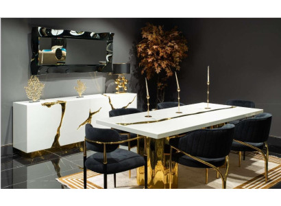 Muebles de comedor Conjunto de comedor Rincón de comer Mesa de comedor de lujo Sillas Blancas de madera 7 piezas