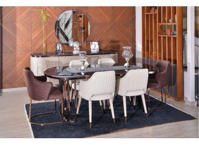 Comedor grupo de comedor Esquinero Mesa de comedor de lujo Sillas Beige Set de 9 piezas de madera