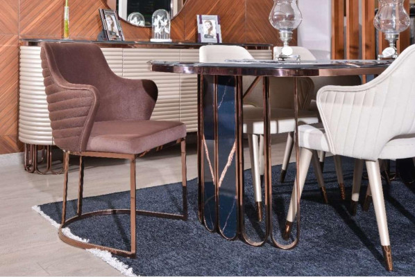 Comedor grupo de comedor Esquinero Mesa de comedor de lujo Sillas Beige Set de 9 piezas de madera