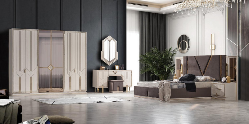 Conjunto de dormitorio de lujo cama 2 mesitas de noche armario diseño 7 piezas