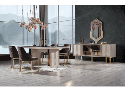 7 piezas. Juego de comedor Mesa + 4 sillas + Cómoda + Espejo Nuevo Conjunto de comedor