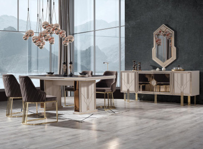7 piezas. Juego de comedor Mesa + 4 sillas + Cómoda + Espejo Nuevo Conjunto de comedor