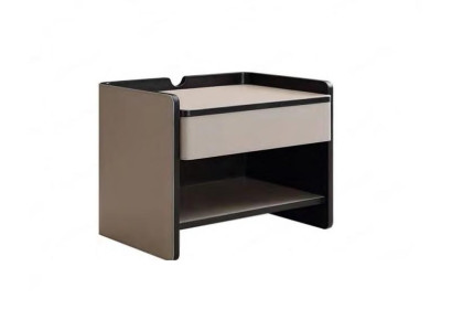 Mesa de noche de dormitorio moderna de madera color beige de lujo.