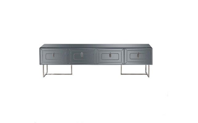 Mueble de TV gris exclusivo con armario de vidrio para salón de estar de 4 puertas