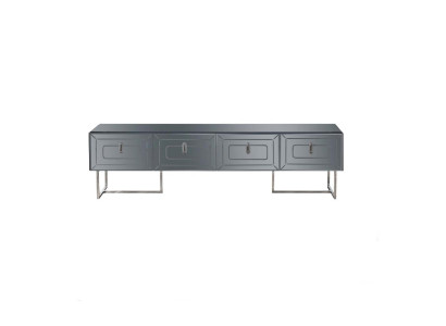 Mueble de TV gris exclusivo con armario de vidrio para salón de estar de 4 puertas