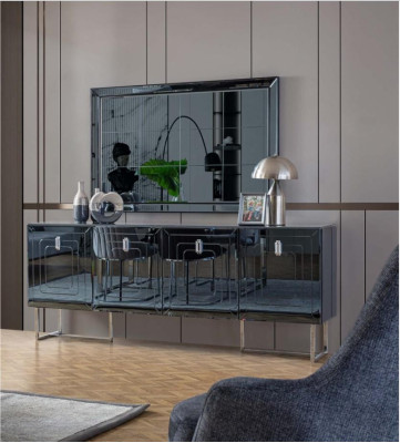 Muebles de comedor grises Espejo de vidrio diseñador Aparador de acero inoxidable de lujo Conjunto
