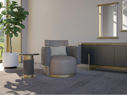 Sala de estar con decoración gris, sillón tapizado en tela moderno, muebles tapizados nuevos.