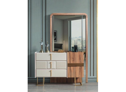Cómoda moderna con espejo, conjunto de dormitorio de cómoda de diseñador de 2 piezas.