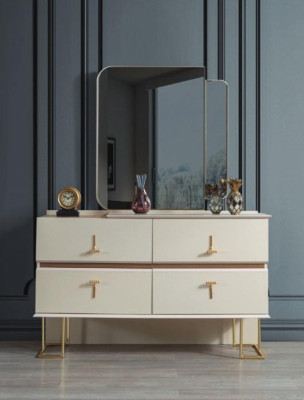 Conjunto de dormitorio Cómoda Espejo elegante Muebles de lujo modernos Nuevos 2 piezas