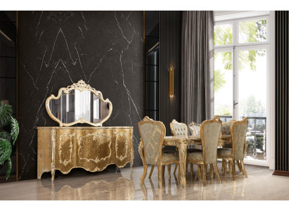 Juego de comedor de lujo con 6 sillas, aparador, espejo, conjunto completo de comedor.