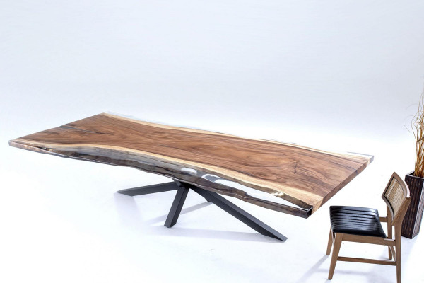 Mesa de comedor Mesas de conferencia Mesa de comedor Mesa de resina epoxi Mesa de madera Marrón