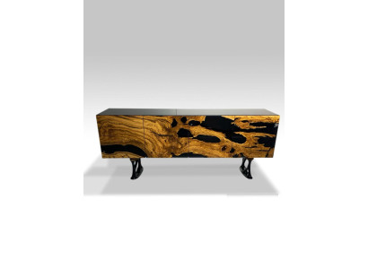 Vitrina cómoda de resina epoxi marrón de madera para sala de estar.