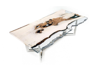 Mesa de comedor de resina epoxi, mesa de cocina, mesa de comedor, mesa de 220 cm de madera blanca.