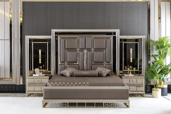 Cama marrón elegante diseño de dormitorio hermosas camas dobles de lujo.