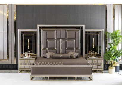 Cama marrón elegante diseño de dormitorio hermosas camas dobles de lujo.