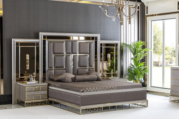 Cama marrón elegante diseño de dormitorio hermosas camas dobles de lujo.