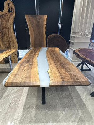 Mesa de comedor Mesa de cocina Mesa de comedor Mesa de resina epoxi 240 cm Madera Marrón
