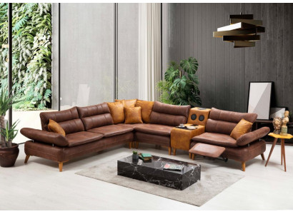 Sofá de esquina de lujo Sofá de cuero Sala de estar Muebles de oficina Material Muebles de madera Nuevo