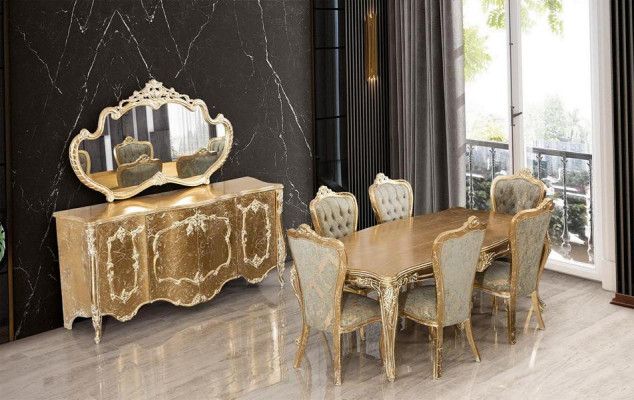 Comedor Mesa de comedor 6 sillas Mesa Lujo Mesas Grupo de comedor clásico Juego de 7 piezas.