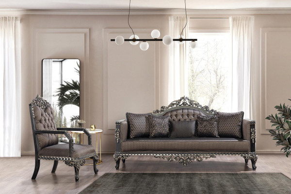 Sofá Chesterfield de lujo, set de 3+1 plazas. Sofá clásico barroco tapizado.