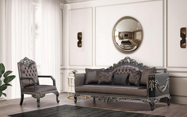 Sofá Chesterfield de lujo, set de 3+1 plazas. Sofá clásico barroco tapizado.