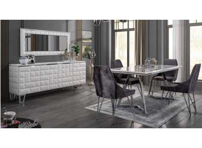 Juego de comedor Mesa de comedor 4 sillas Cómoda con espejo Juego moderno Gris