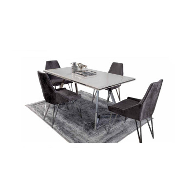 Juego de comedor Mesa de comedor 4 sillas Cómoda con espejo Juego moderno Gris