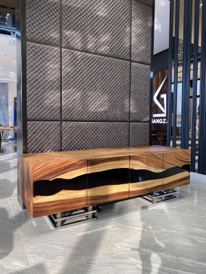 Aparador Buffet Cómoda Epoxi Marrón Sala de estar Madera Cajoneras