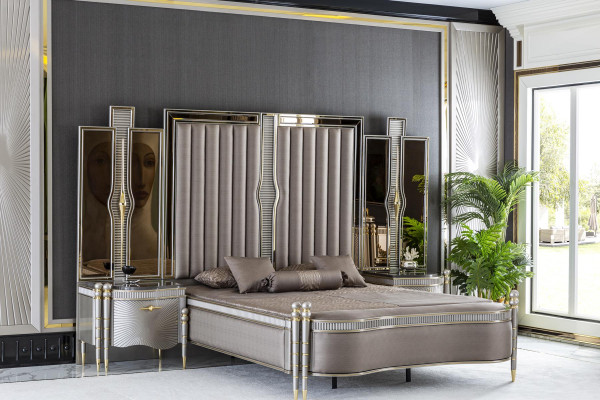 Cama gris bonita diseño de lujo de doble dormitorio muebles