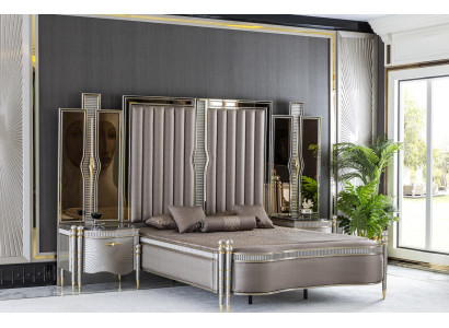 Cama gris bonita diseño de lujo de doble dormitorio muebles