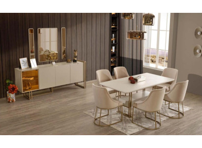 Lujoso conjunto de comedor: mesa + 6 sillas + aparador + 3 espejos - 11 piezas.