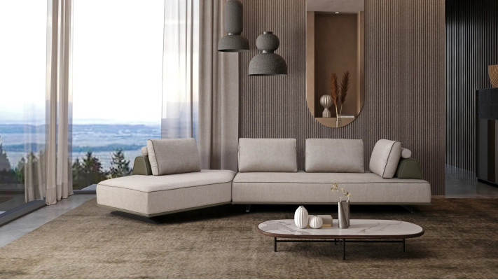 Sofá esquinero en forma de L para la sala de estar, sofá tapizado de tela gris, sofá moderno.