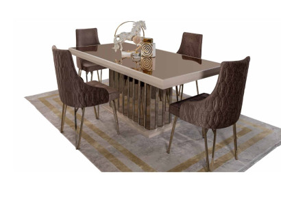 Juego de comedor de lujo Mesa de comedor 4 sillas Silla de metal Textil Conjunto de comedor