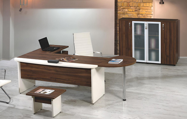 Juego de muebles de oficina 3 piezas, conjunto de escritorio de esquina completo de madera marrón.