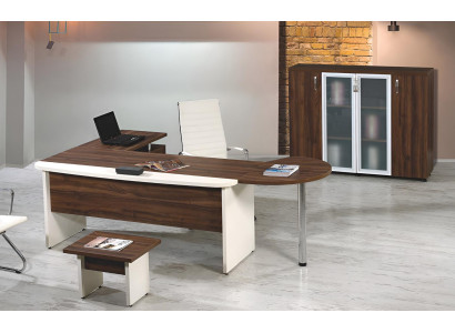 Juego de muebles de oficina clásicos de 3 piezas, escritorio de esquina completo, madera marrón.