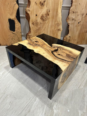 Mesa de centro de resina epoxi, mesa de café de madera maciza, mesa de madera, mesa auxiliar de resina.