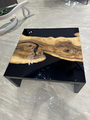 Mesa de centro de resina epoxi, mesa de café de madera maciza, mesa de madera, mesa auxiliar de resina.